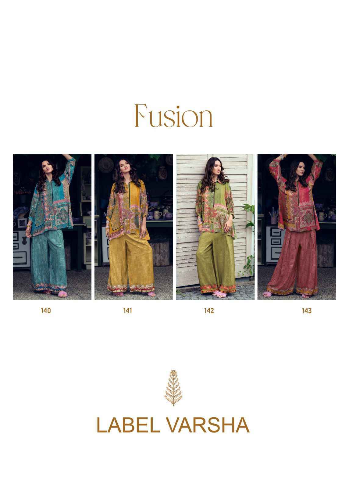Label Varsha Fusion Muslin Silk Cord Set 4 pcs Catalogue