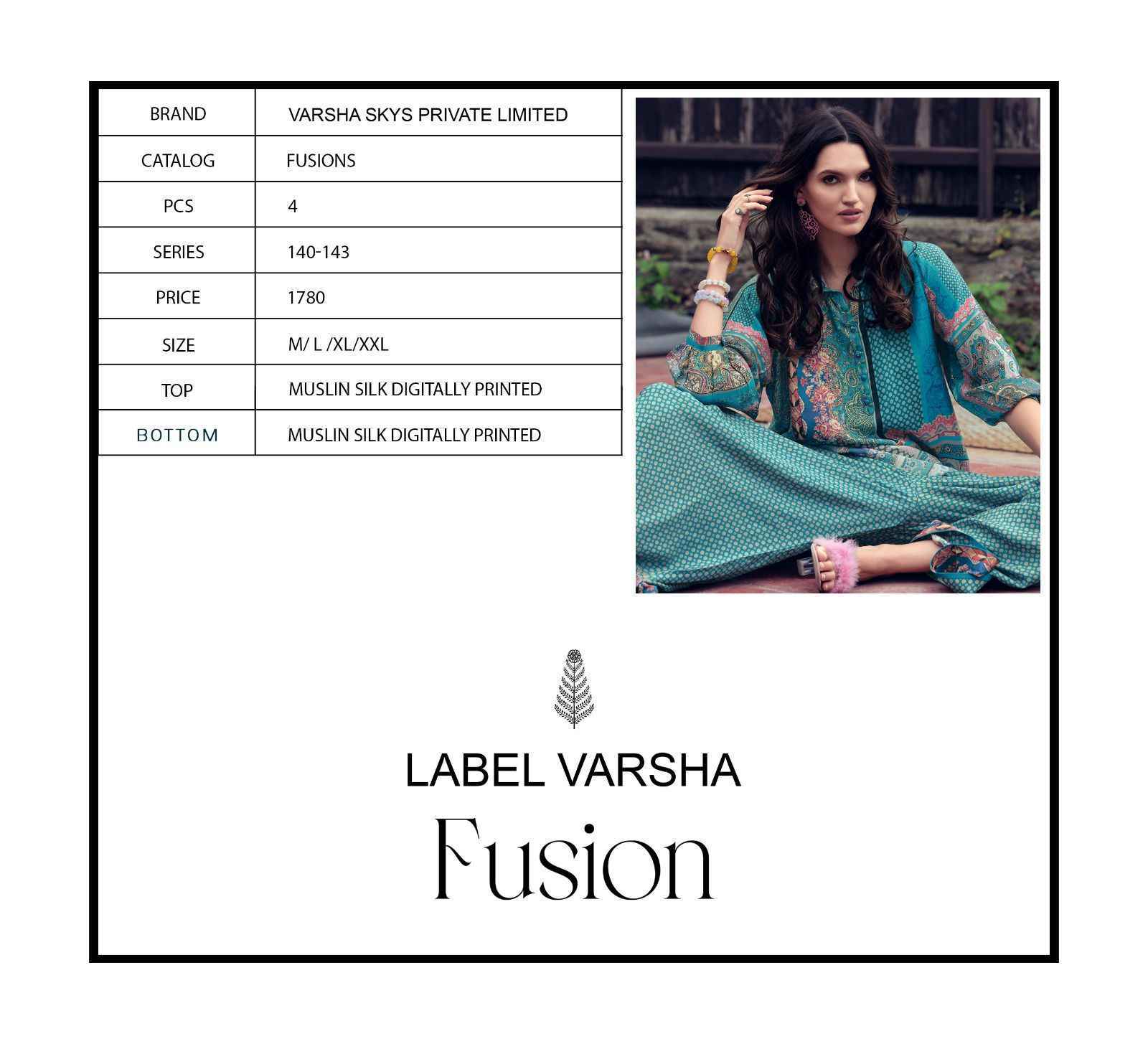 Label Varsha Fusion Muslin Silk Cord Set 4 pcs Catalogue