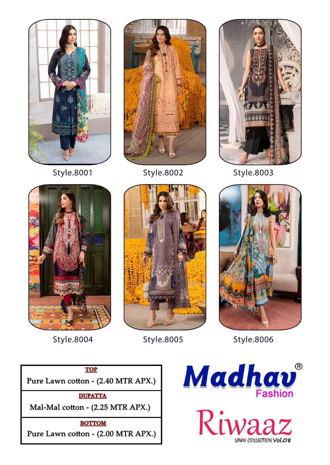 Madhav Fashion Riwaaz Vol 8 Lawn Cotton Dress Material 6 pcs catalog