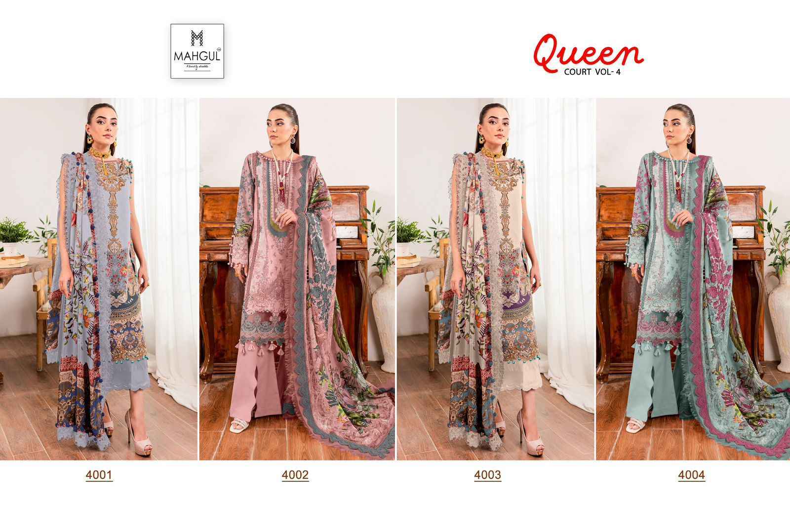 Mahgul Queen Court Vol-4 Lawn Cotton Dress Material 4 Pc Catalog