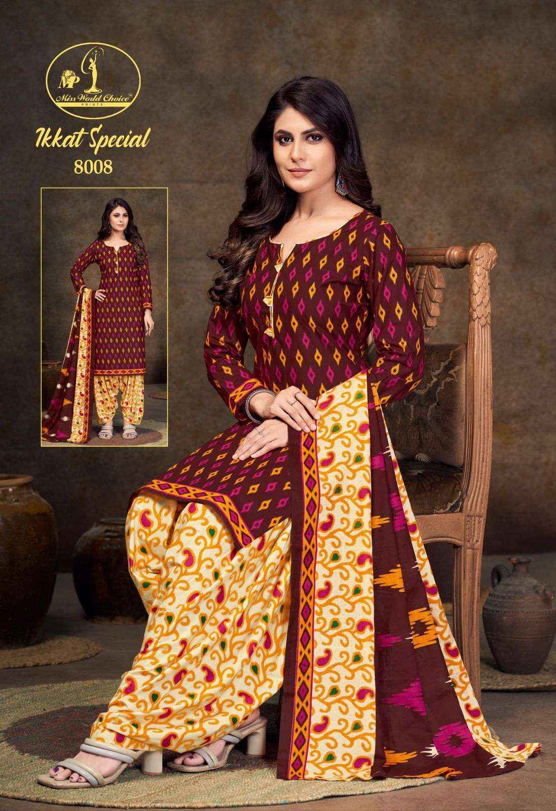 Miss World Choice Ikkat Special Vol 8 Cotton Dress Material Wholesale Womens Suits Trader