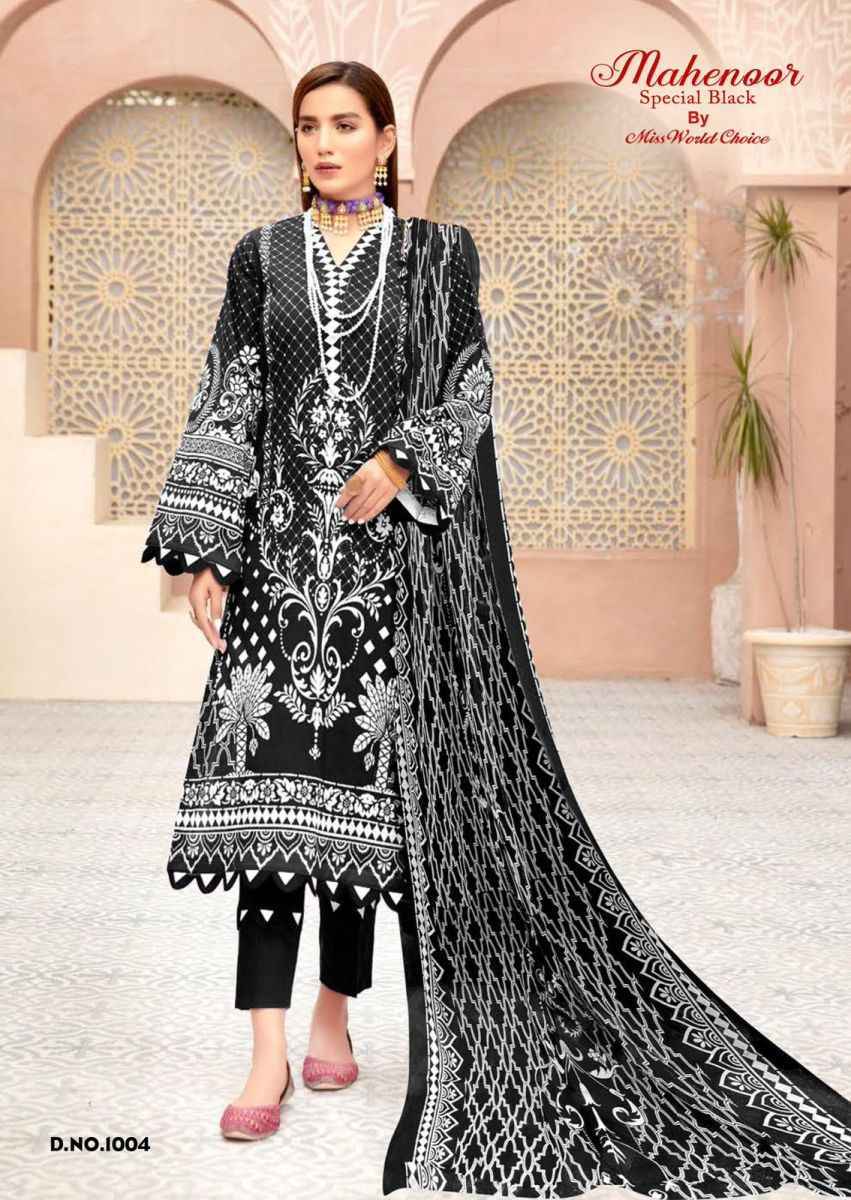 Miss World Choice Mahenoor Special Black Lawn Cotton Dress Material 6 pcs Catalogue