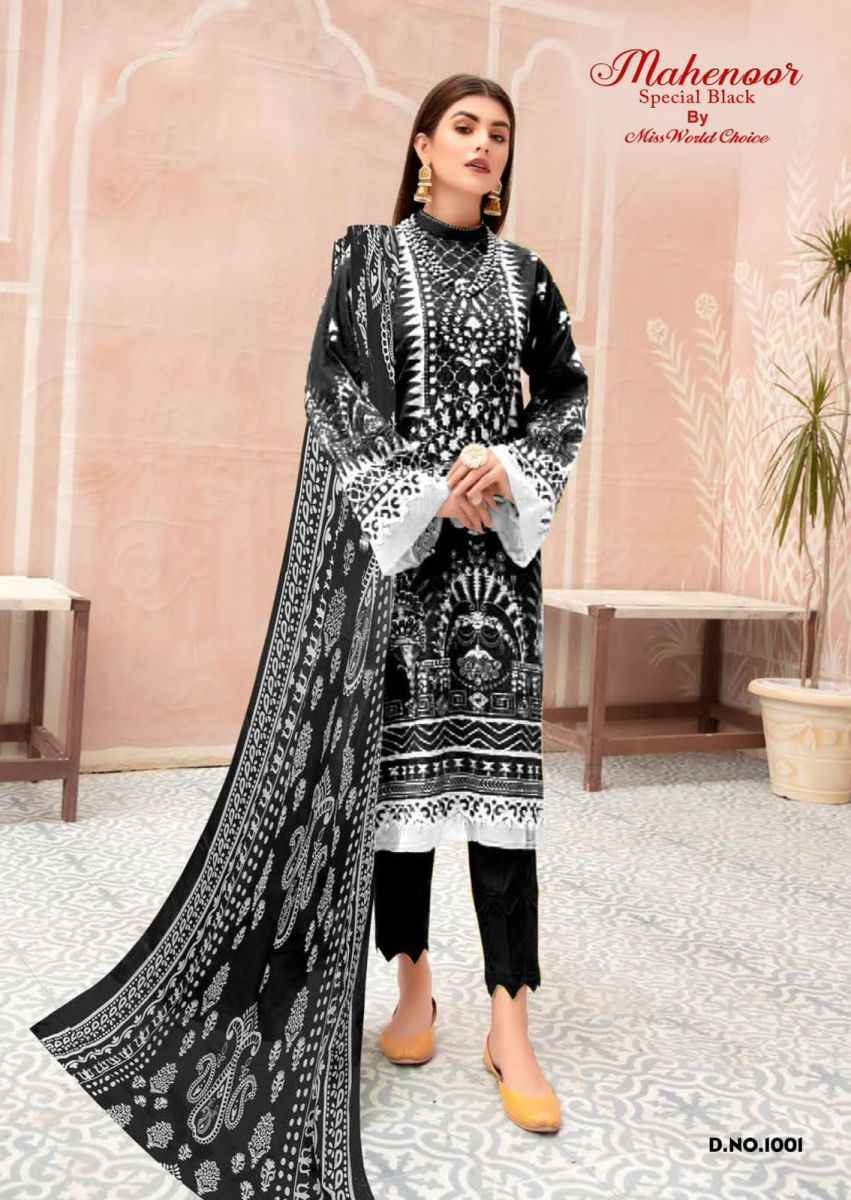 Miss World Choice Mahenoor Special Black Lawn Cotton Dress Material 6 pcs Catalogue
