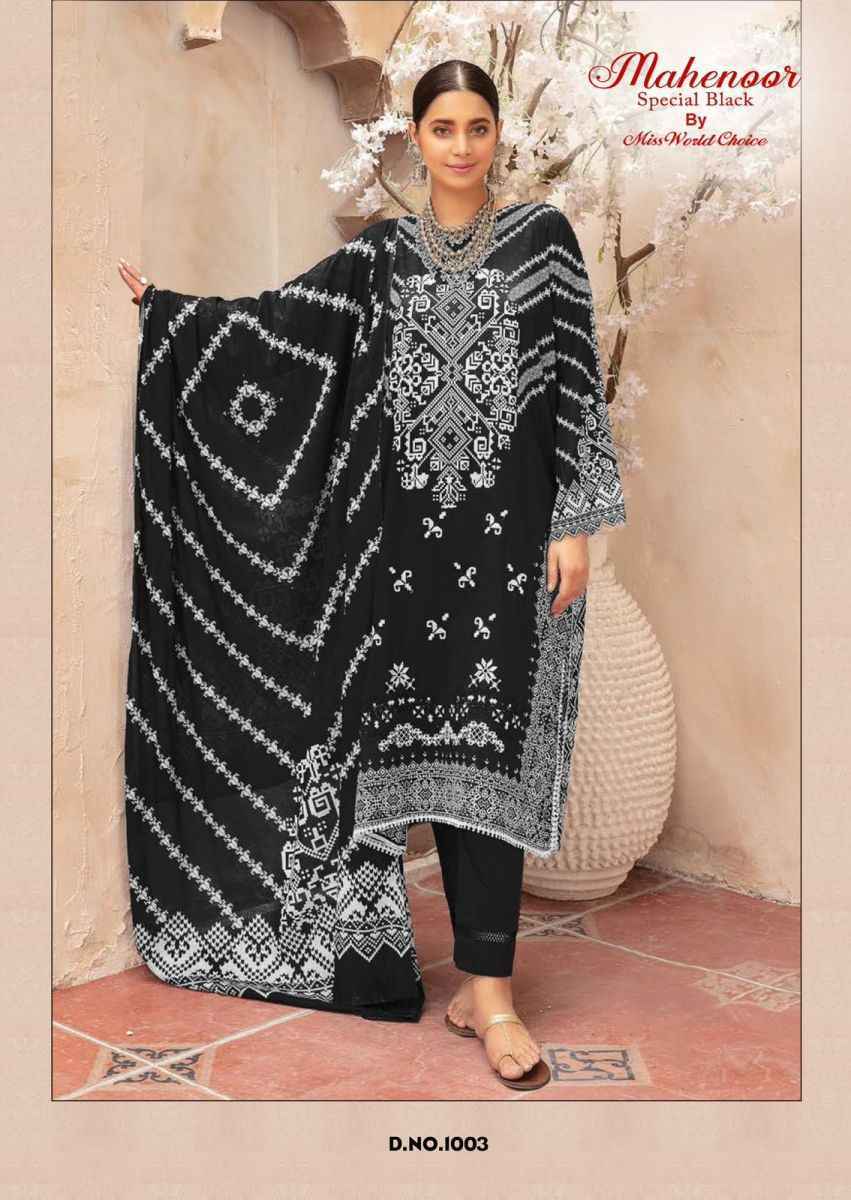 Miss World Choice Mahenoor Special Black Lawn Cotton Dress Material 6 pcs Catalogue