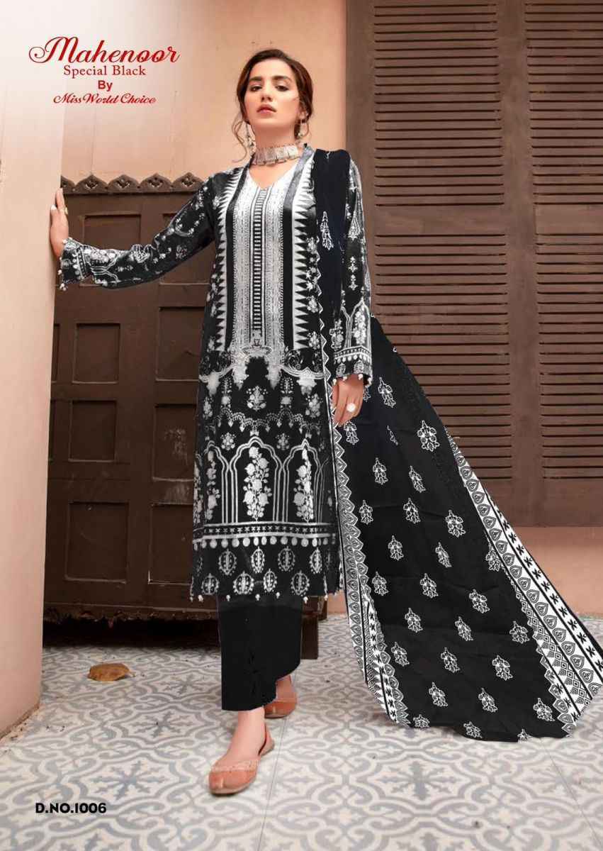 Miss World Choice Mahenoor Special Black Lawn Cotton Dress Material 6 pcs Catalogue