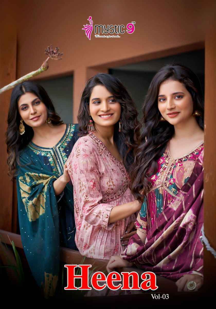 Mystic 9 Heena Vol-3 Readymade Rayon Dress 8 pcs Catalogue