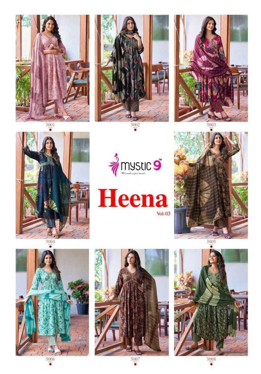 Mystic 9 Heena Vol-3 Readymade Rayon Dress 8 pcs Catalogue