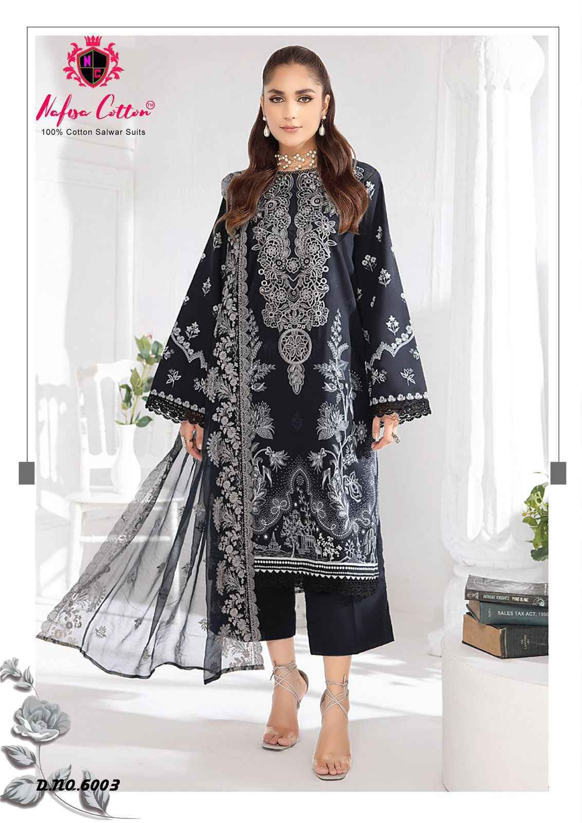 Nafisa Black And White Karachi Queen Vol-6 Cotton Dress Material 6 Pc Catalog