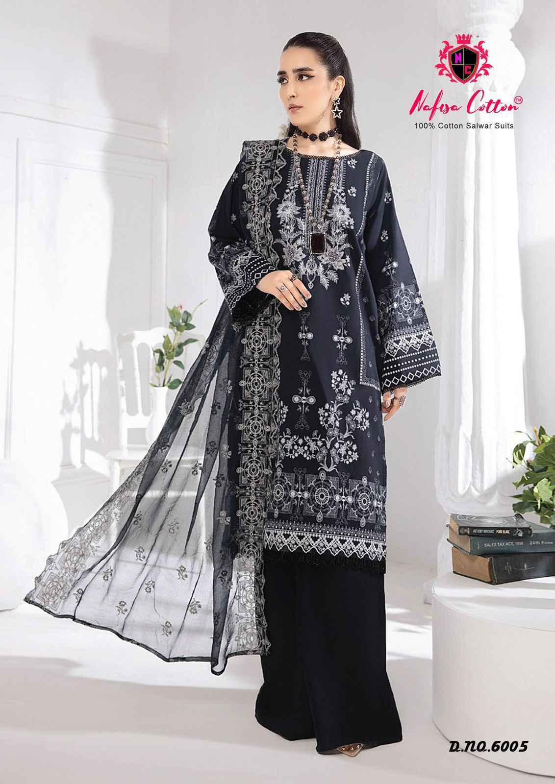 Nafisa Black And White Karachi Queen Vol-6 Cotton Dress Material 6 Pc Catalog