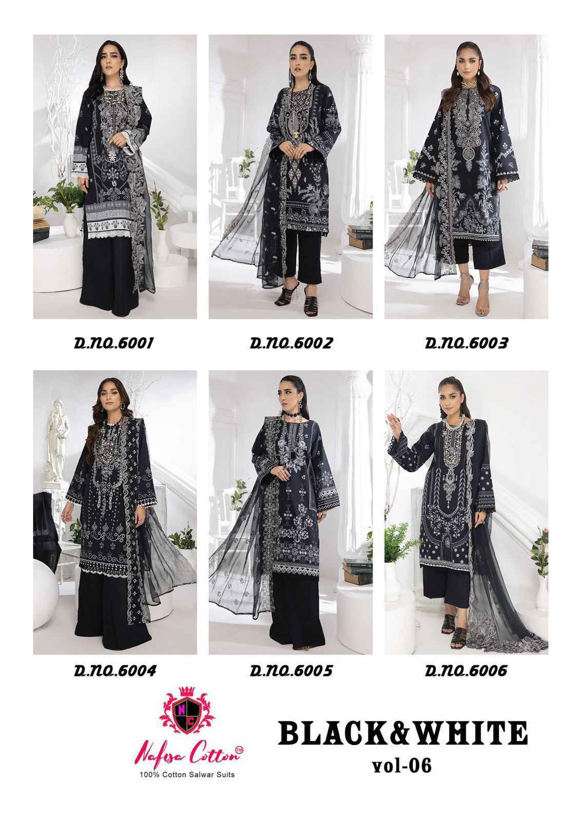 Nafisa Black And White Karachi Queen Vol-6 Cotton Dress Material 6 Pc Catalog