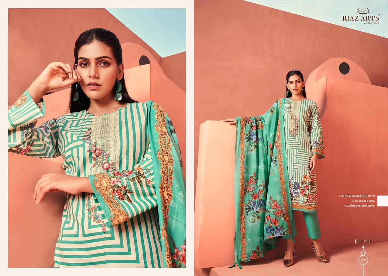 Riaz Arts Dhunki Karachi Lawn Dress Material 6 Pc Catalouge