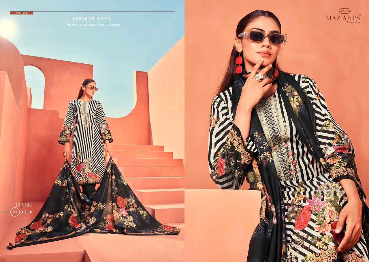 Riaz Arts Dhunki Karachi Lawn Dress Material 6 Pc Catalouge