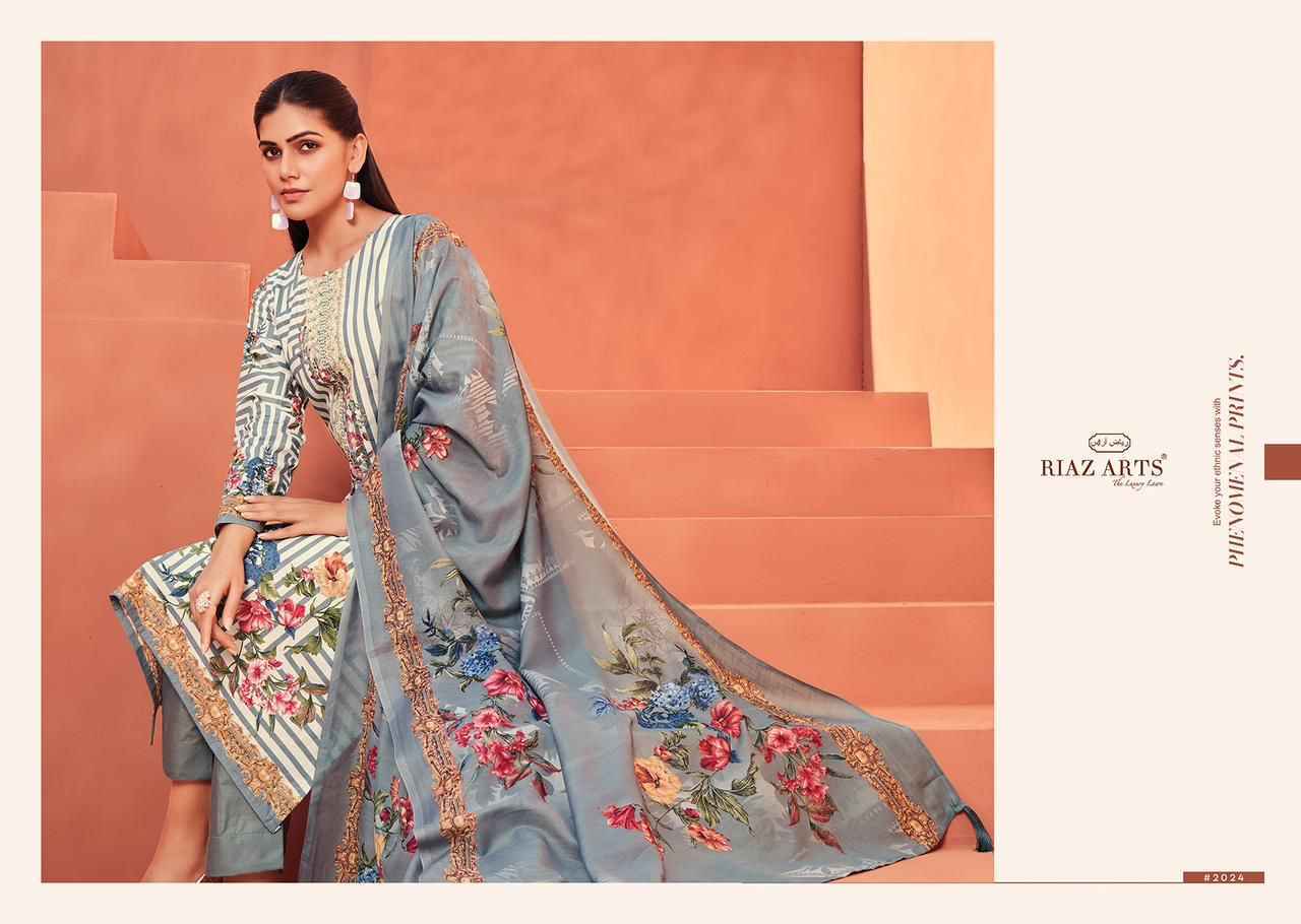 Riaz Arts Dhunki Karachi Lawn Dress Material 6 Pc Catalouge