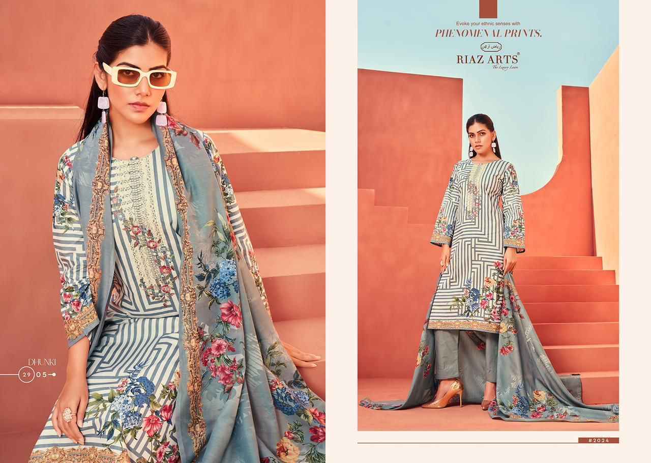 Riaz Arts Dhunki Karachi Lawn Dress Material 6 Pc Catalouge