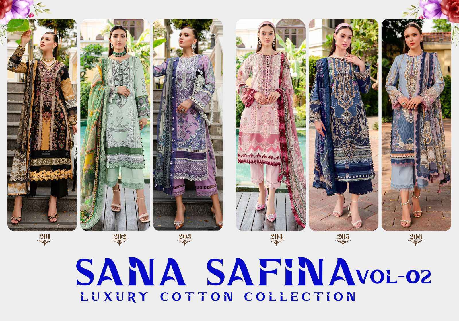 Sana Safina Vol-2 Luxury Cotton Collection Cotton Dress Material 6 pc Cataloge