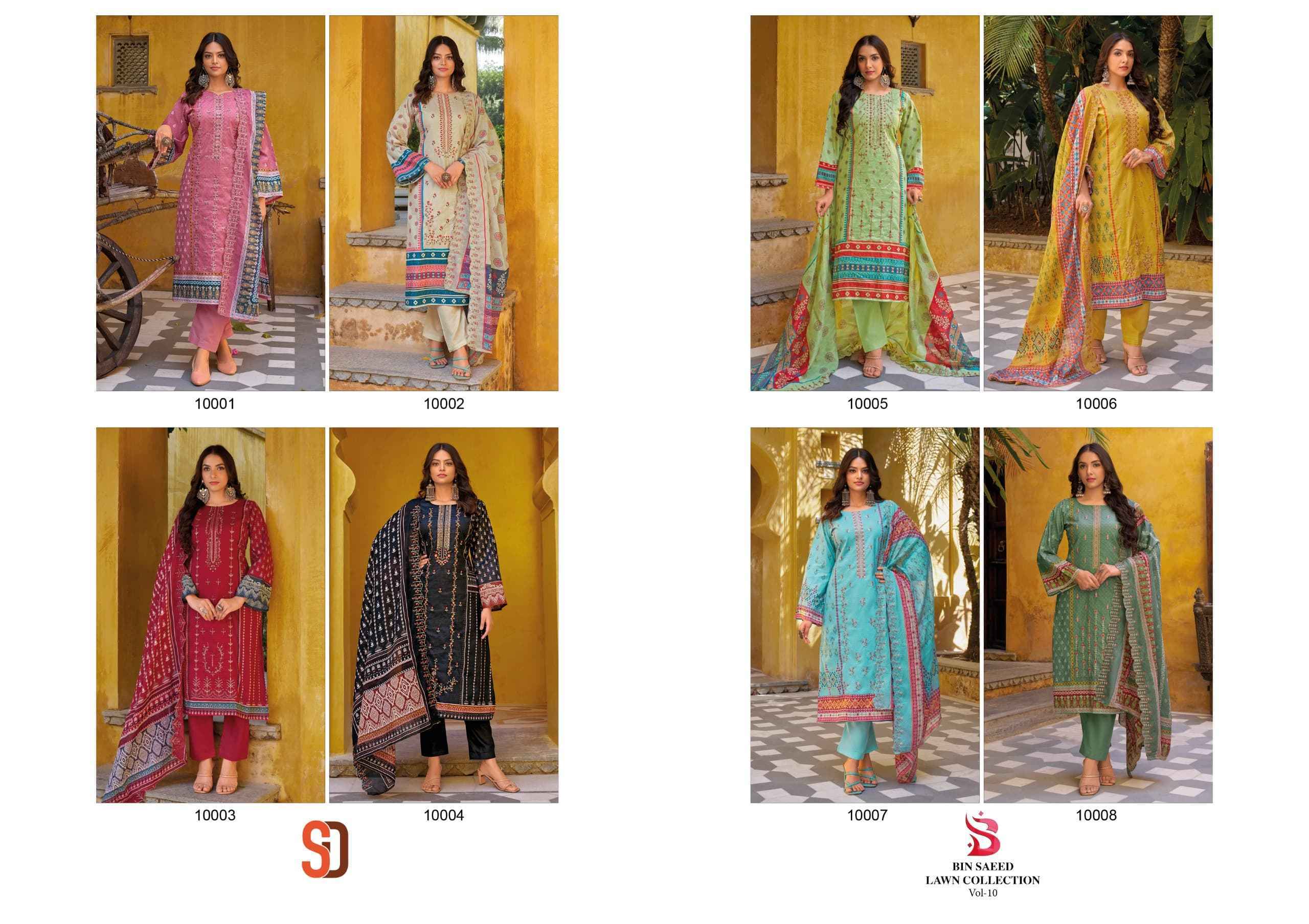 Shraddha Designer Bin Saeed Lawn Collection Vol-10 Cotton Dress Material 8 pc Cataloge