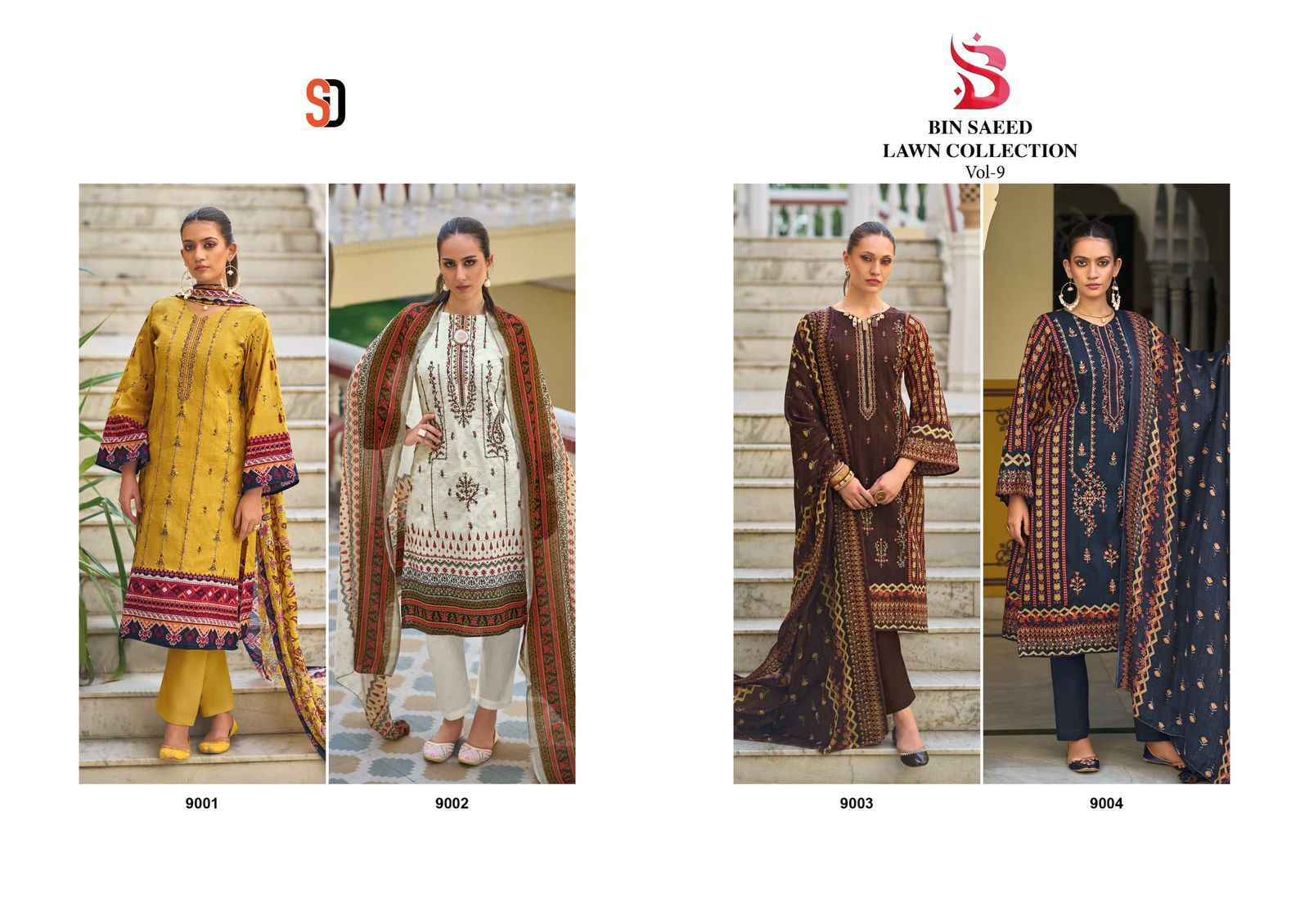  Shraddha Designer Bin Saeed Lawn Collection Vol-9 Cotton Dress Material 4 pc Cataloge