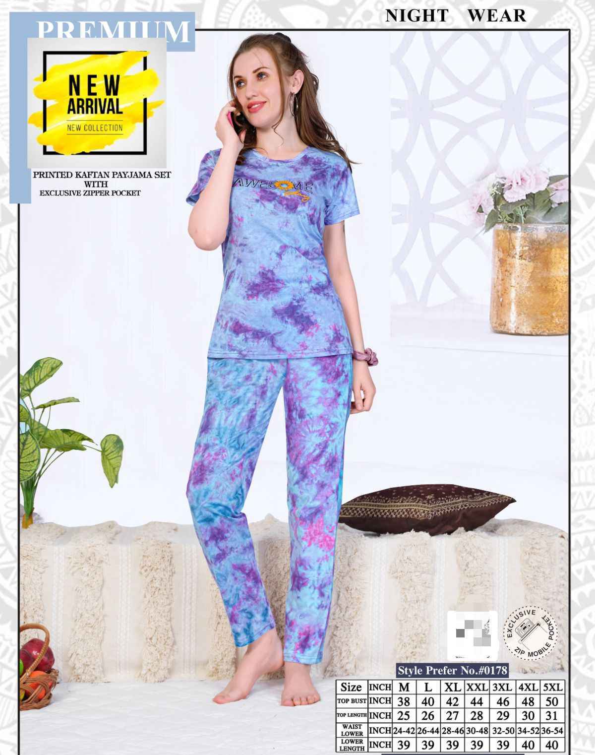 Summer Special Vol.AT0178 Printed Zipp Pocket Night Suit 6 Pc Catalog