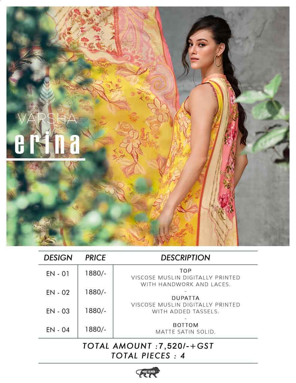 Varsha Erina Viscose Muslin Dress Material 4 Pcs Cataloge