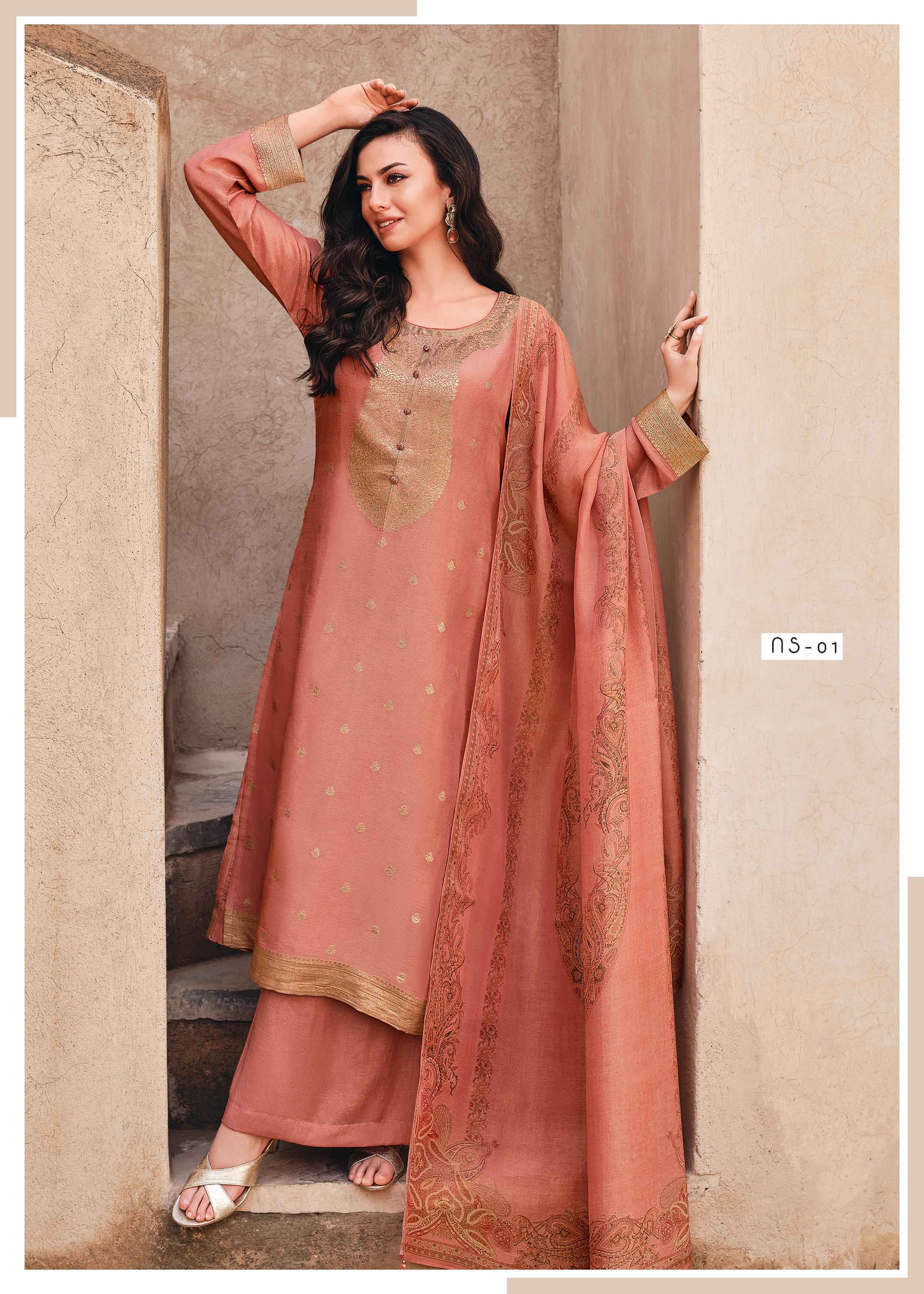 Varsha Nissar Viscose Shimmer Tissue Woven Dress Material 5 Pc Catalog