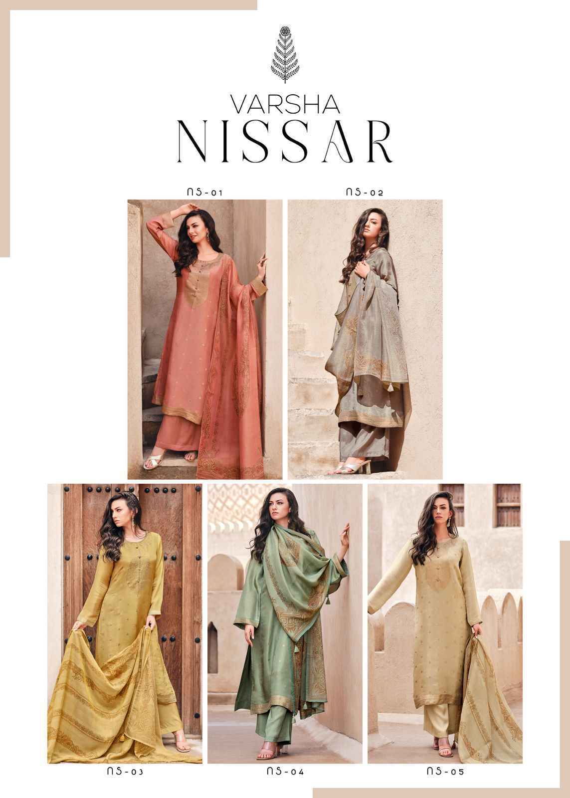 Varsha Nissar Viscose Shimmer Tissue Woven Dress Material 5 Pc Catalog