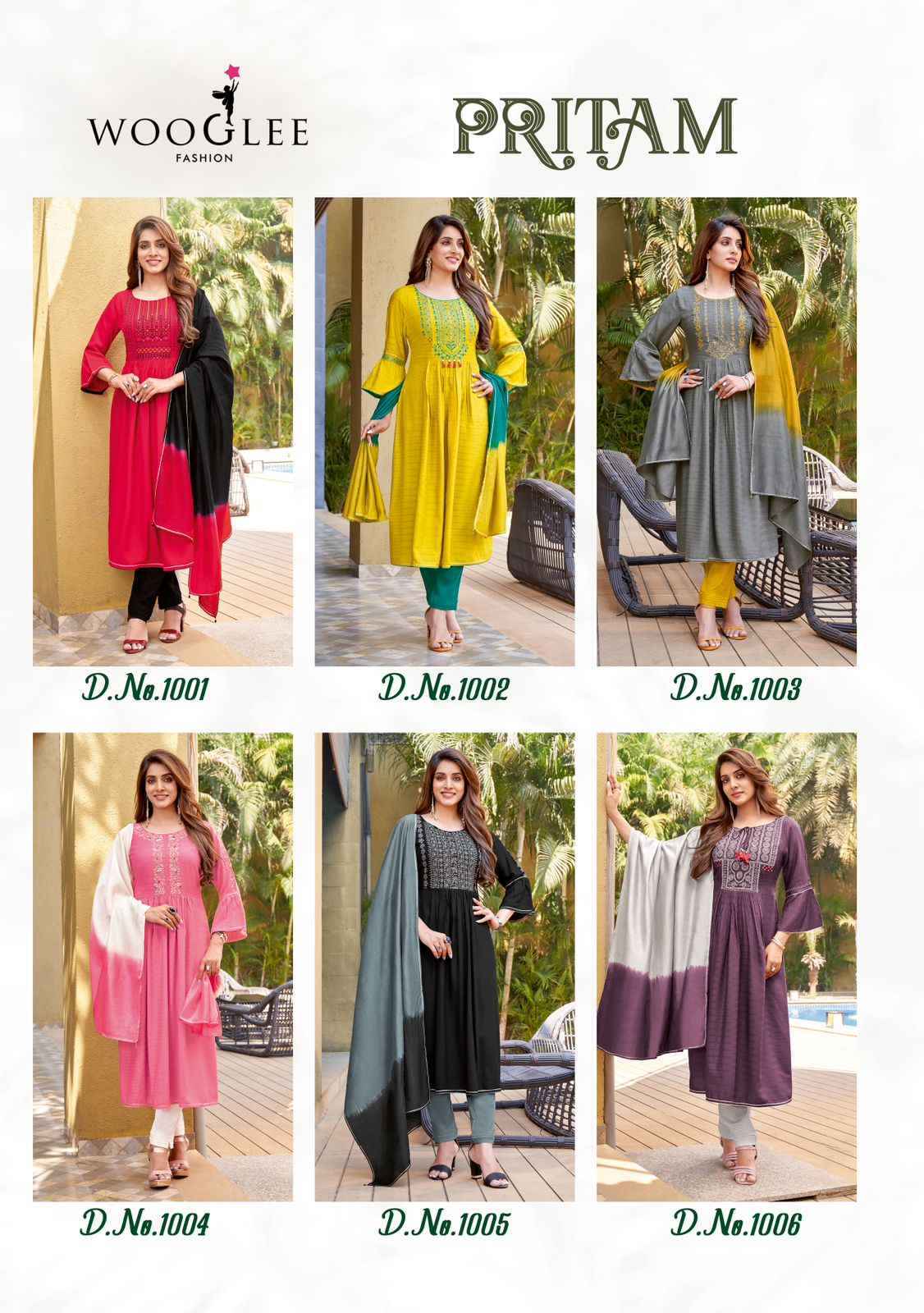 Wooglee Pritam Readymade Rayon Weaving Dress 6 pcs Catalogue