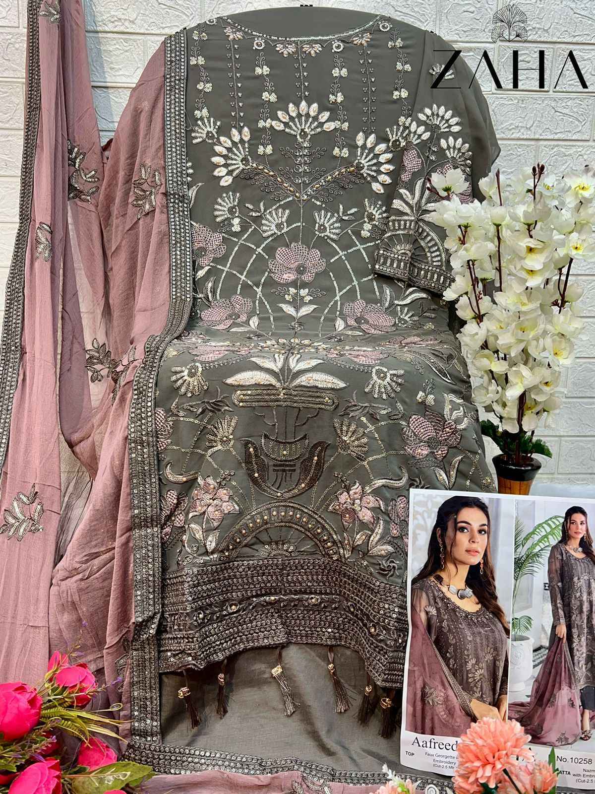 Zaha Aafreeda Vol-1 Faux Georgette Dress Material 3 pcs Catalogue