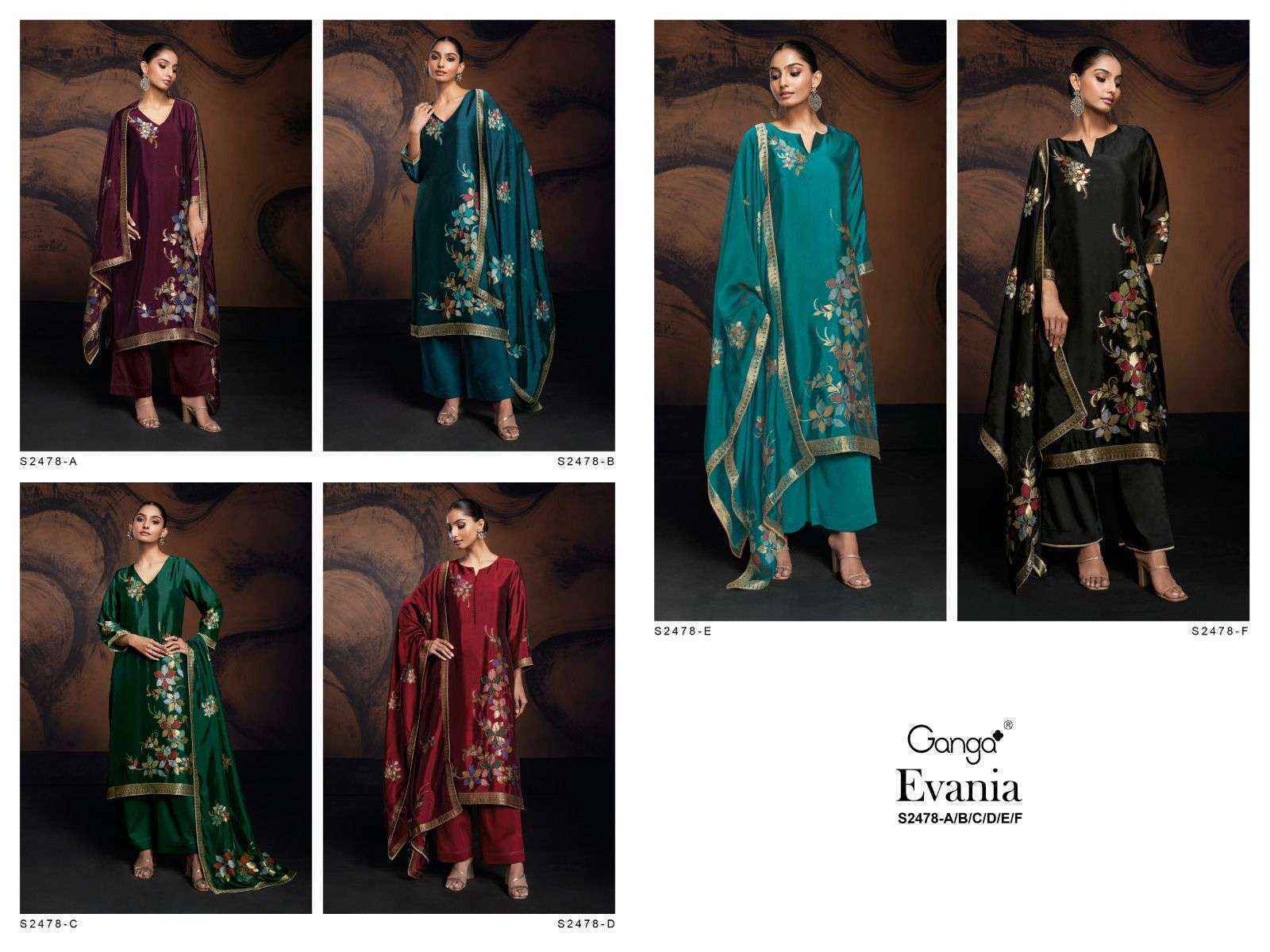 Ganga Evania 2478 Jacquard Silk Dress Material 6 Pc Catalog