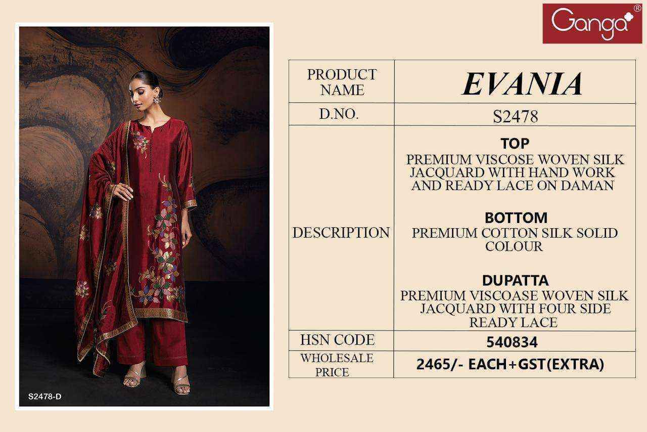 Ganga Evania 2478 Jacquard Silk Dress Material 6 Pc Catalog