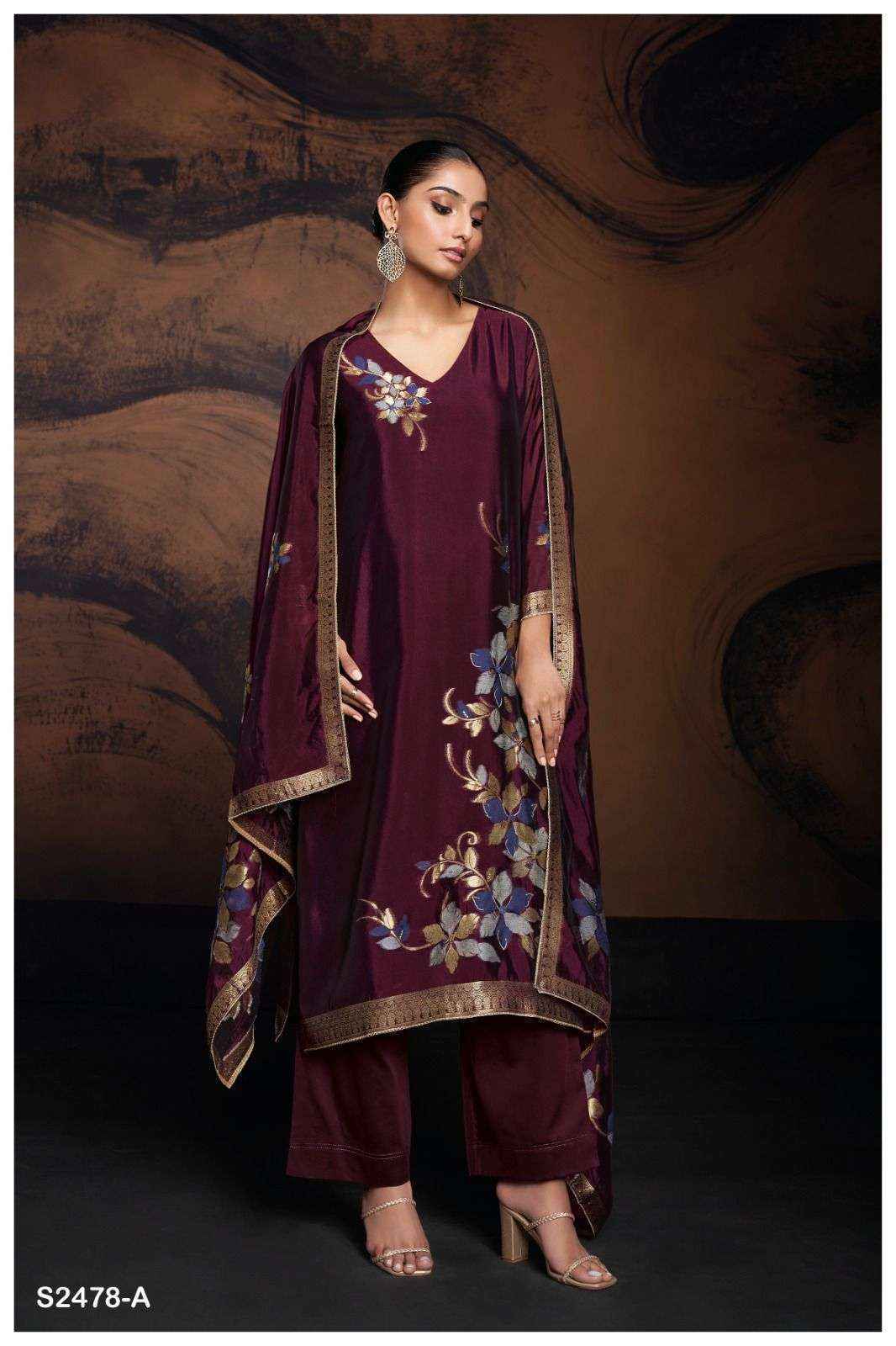 Ganga Evania 2478 Jacquard Silk Dress Material 6 Pc Catalog