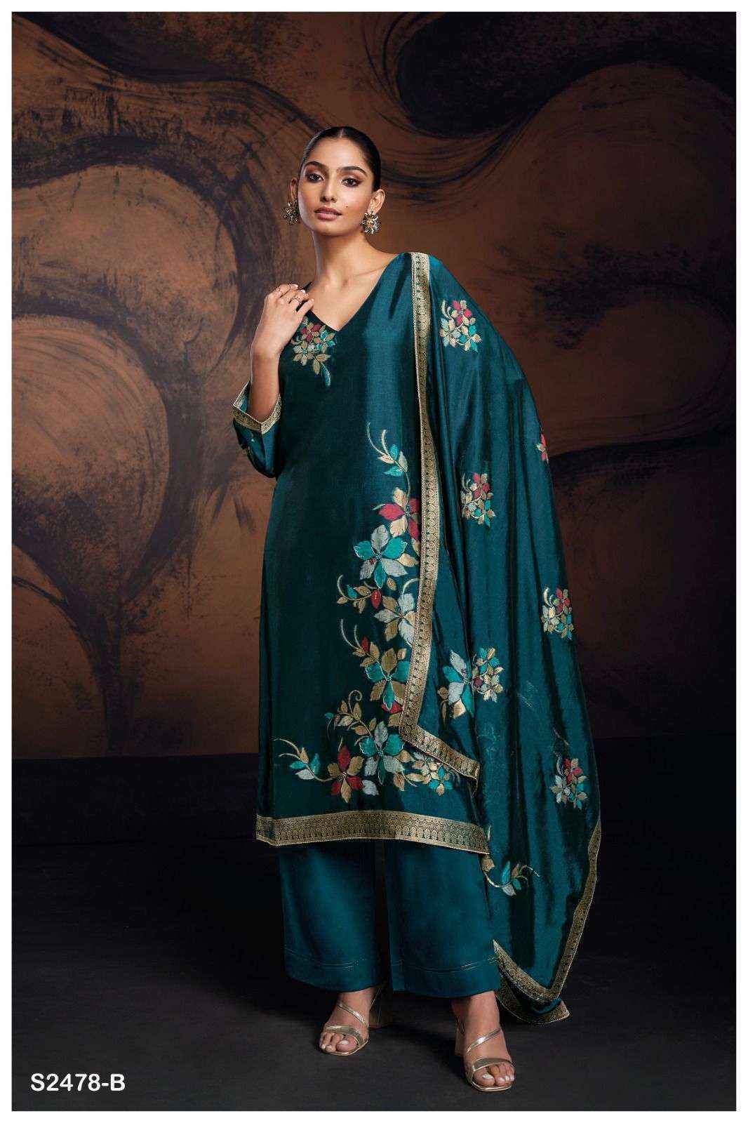 Ganga Evania 2478 Jacquard Silk Dress Material 6 Pc Catalog