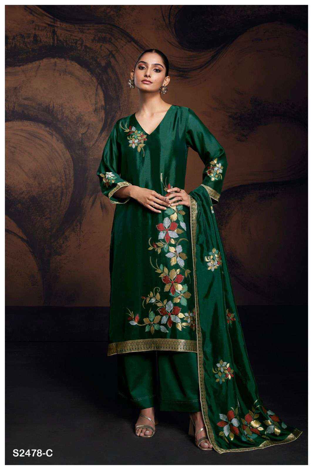 Ganga Evania 2478 Jacquard Silk Dress Material 6 Pc Catalog