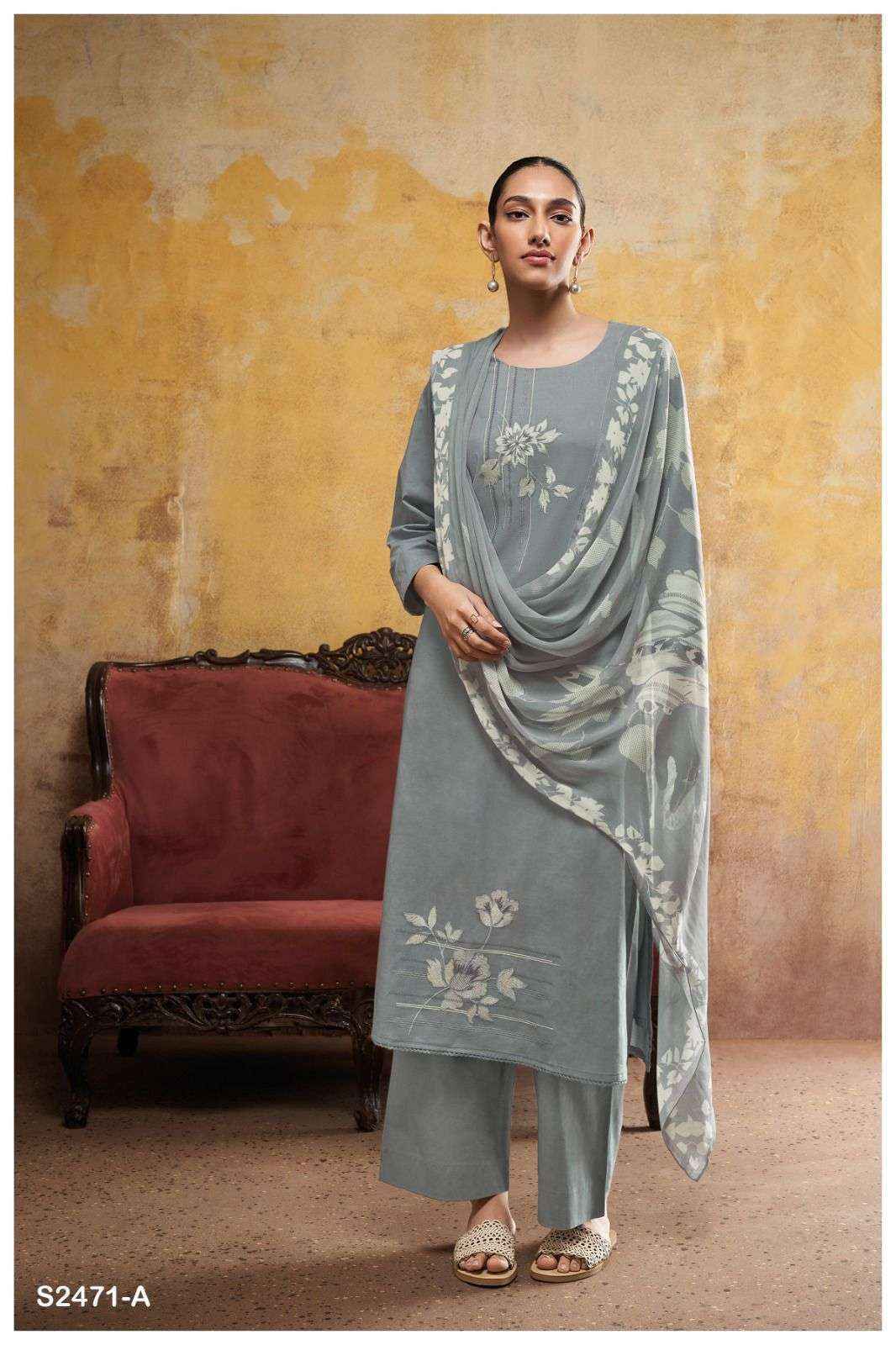 Ganga Jadzia 2471 Pure Cotton Dress Material 4 Pc Catalog