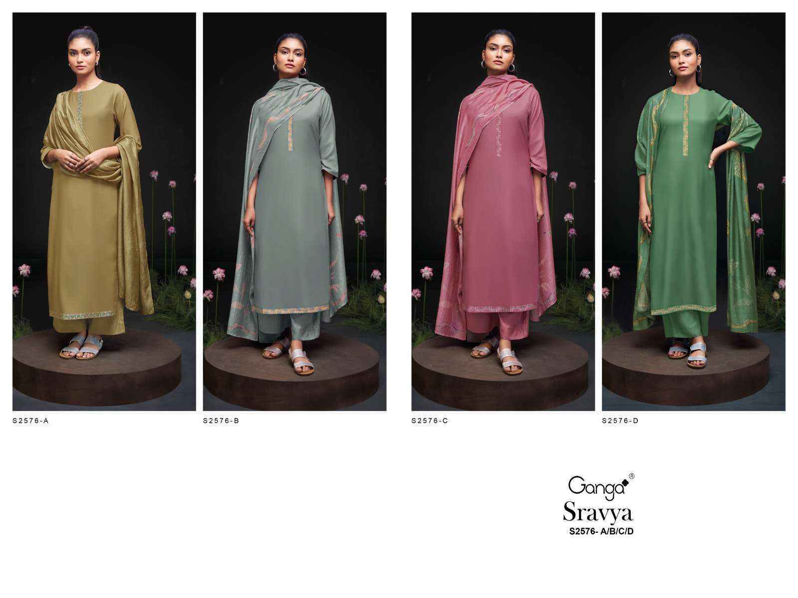 Ganga Sravya 2576 Cotton Silk Dress Material 4 pcs catalog 