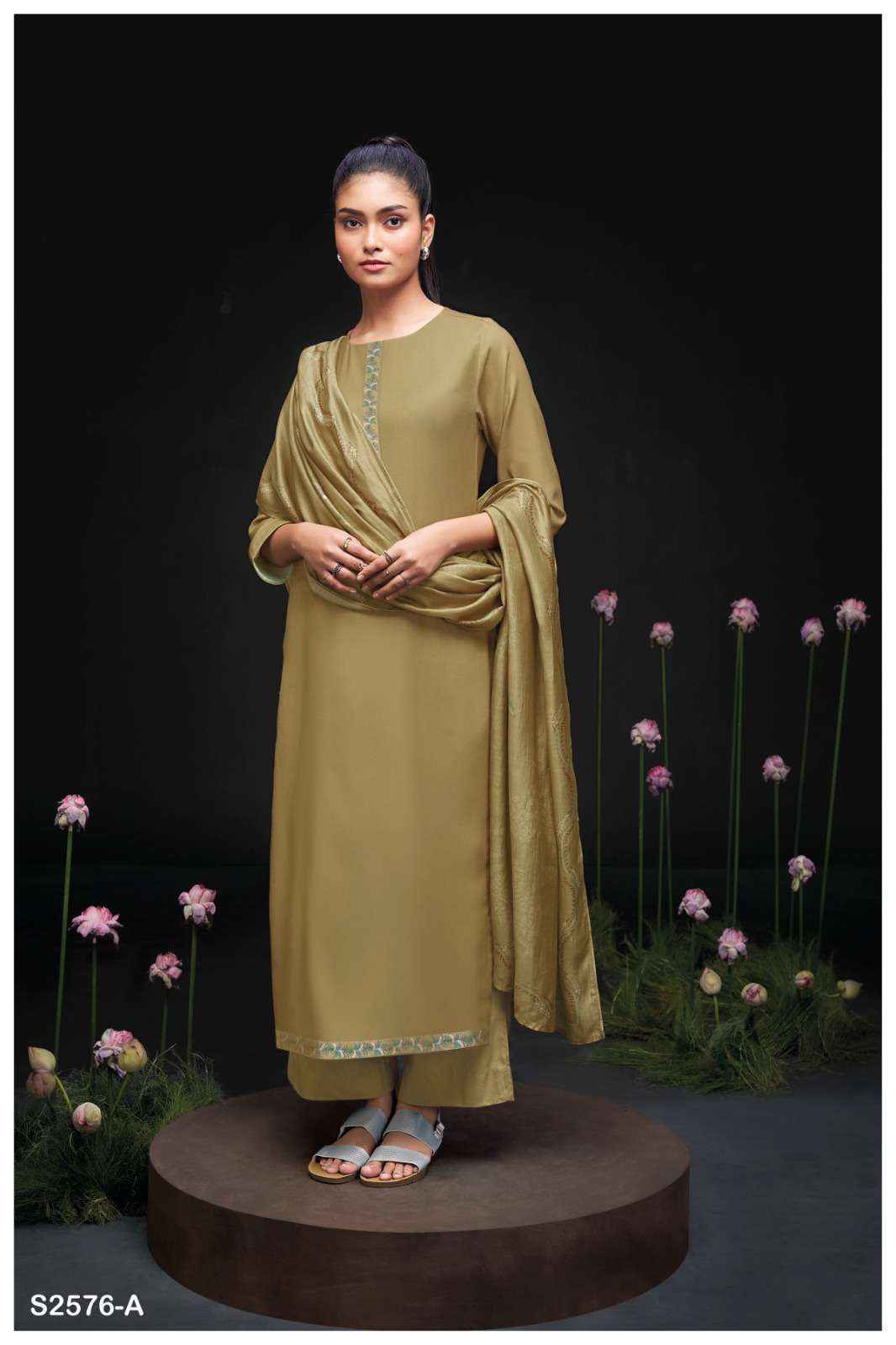 Ganga Sravya 2576 Cotton Silk Dress Material 4 pcs catalog 