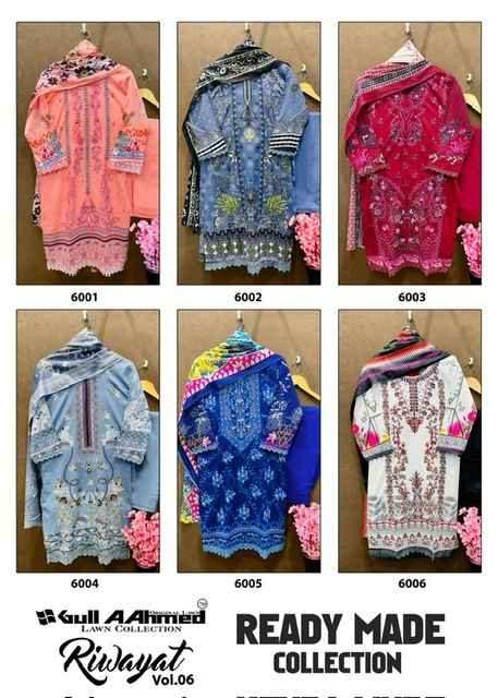 Gull Aahmed Riwayat Vol 6 Readymade Lawn Cotton Dress 6 pcs Catalogue