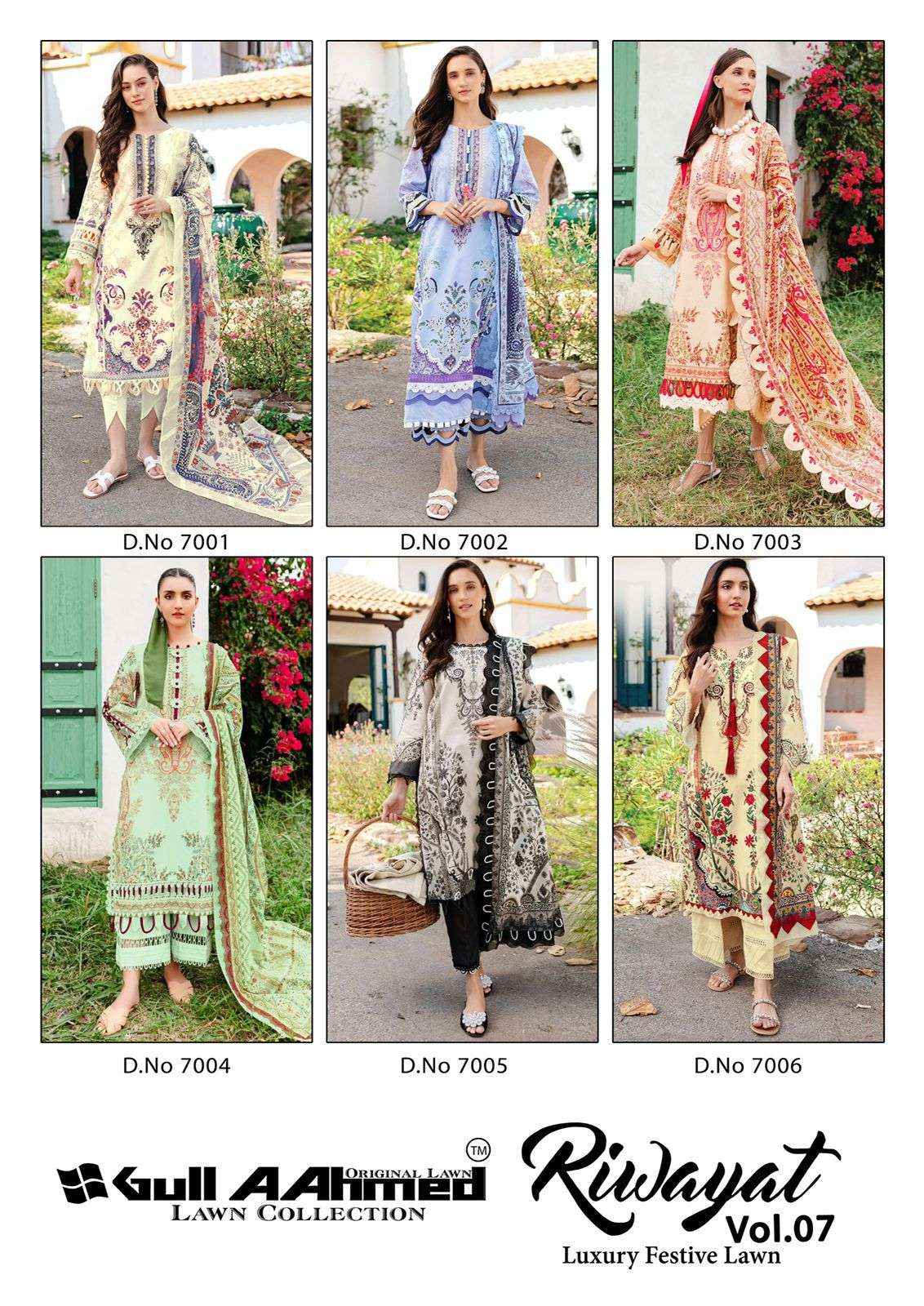Gull Aahmed Riwayat Vol 7 Lawn Cotton Dress Material 6 pcs Catalogue