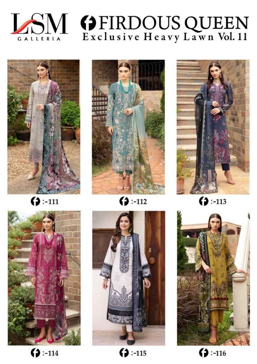 LSM Galleria Firdous Queen Lawn Vol 11 Lawn Cotton Dress Material 6 pcs Catalogue