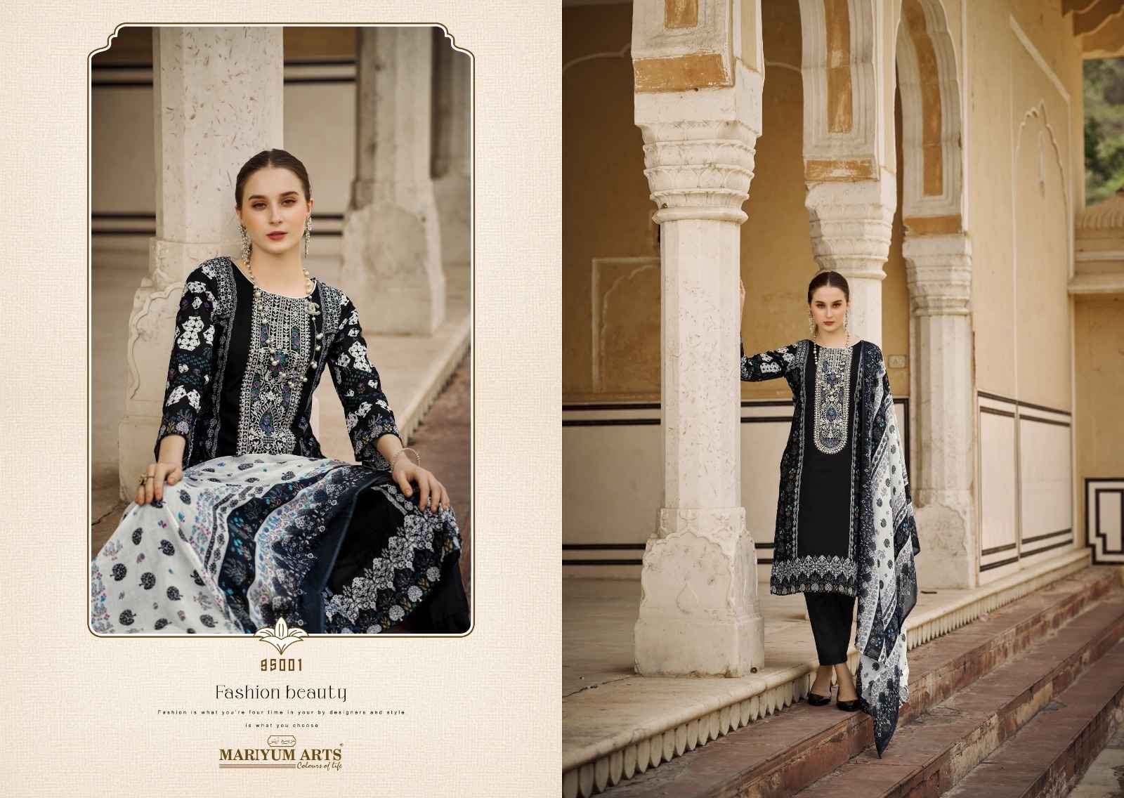 Mariyum Arts Black White Cotton Dress Material Online Ladies Suits Trader