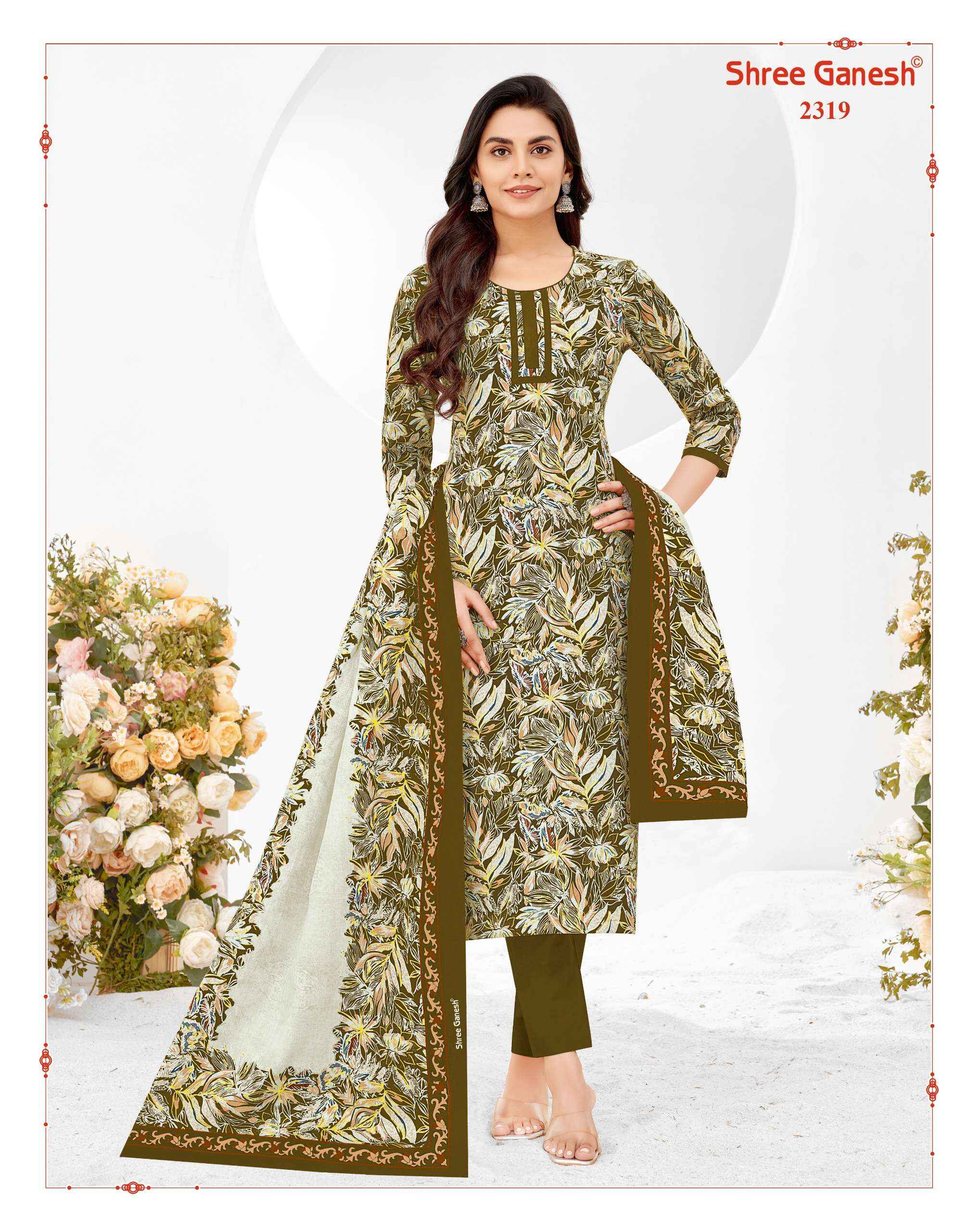 Shree ganesh print dress materials on sale