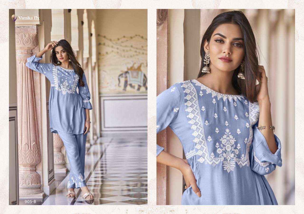 Vamika Nx Vintage Super Hit Rayon Kurti With Pant 5 pcs Catalogue