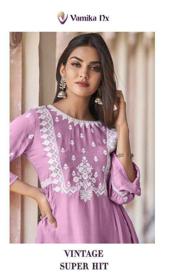 Vamika Nx Vintage Super Hit Rayon Kurti With Pant 5 pcs Catalogue