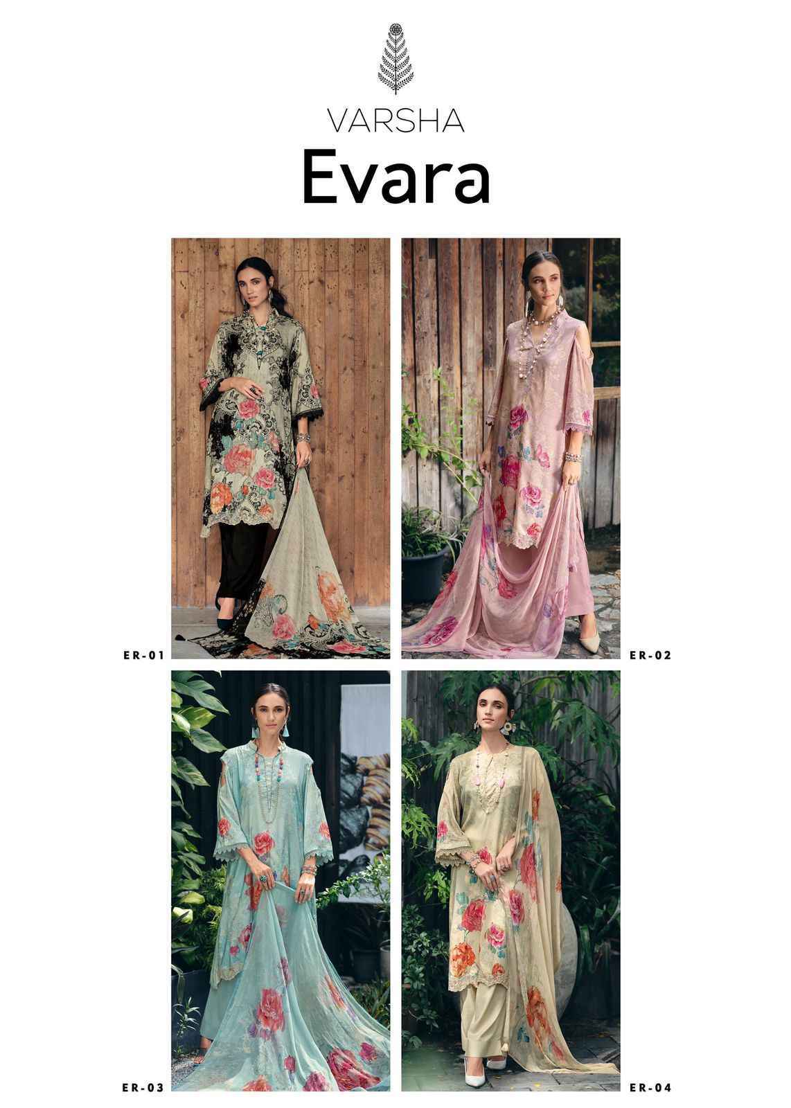 Varsha Evara Lawn Dress Material 4 Pc Cataloge