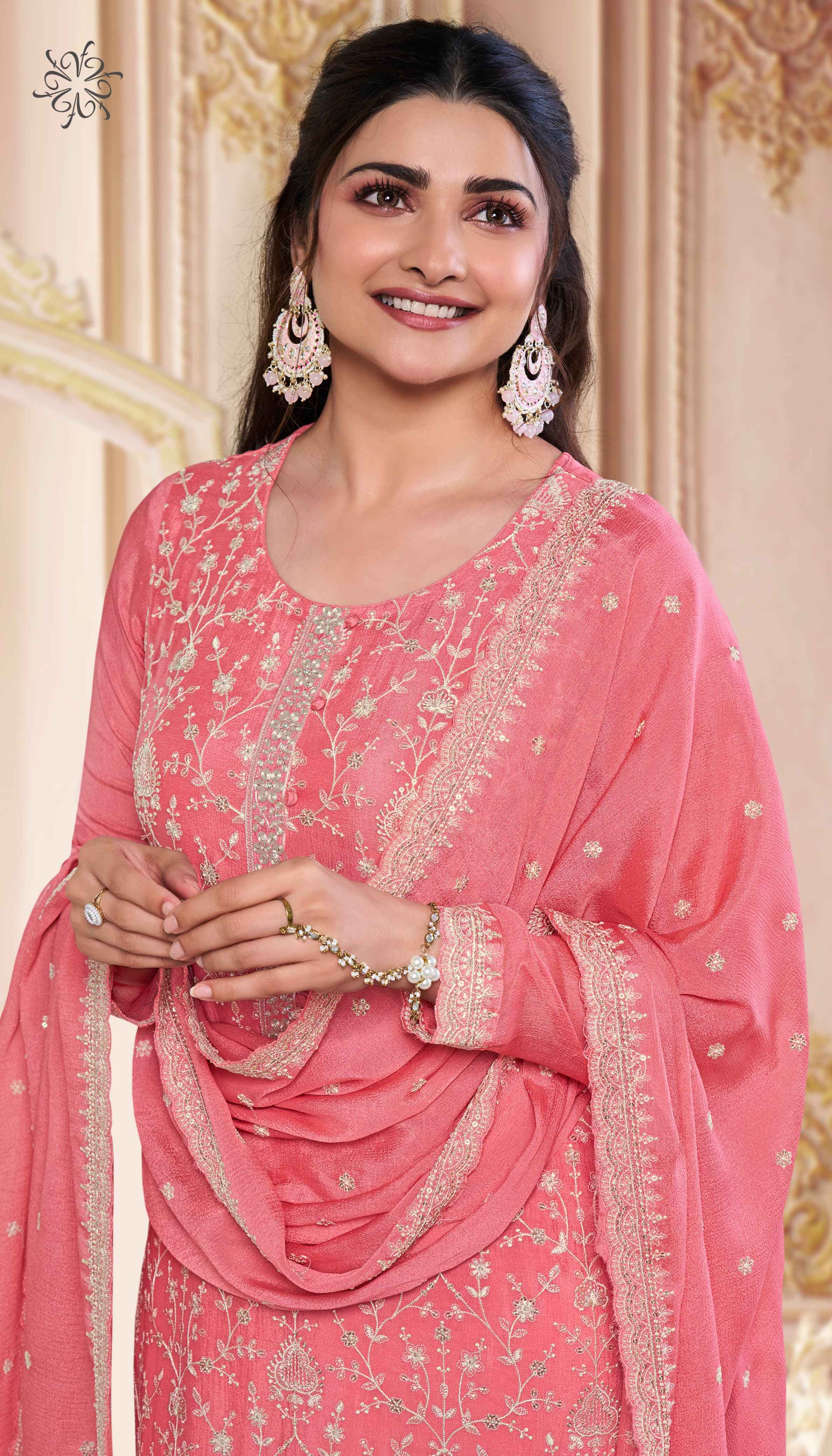 Vinay Kuleesh Saira Thread Embroidered Chinon Dress Material 6 pcs Catalogue
