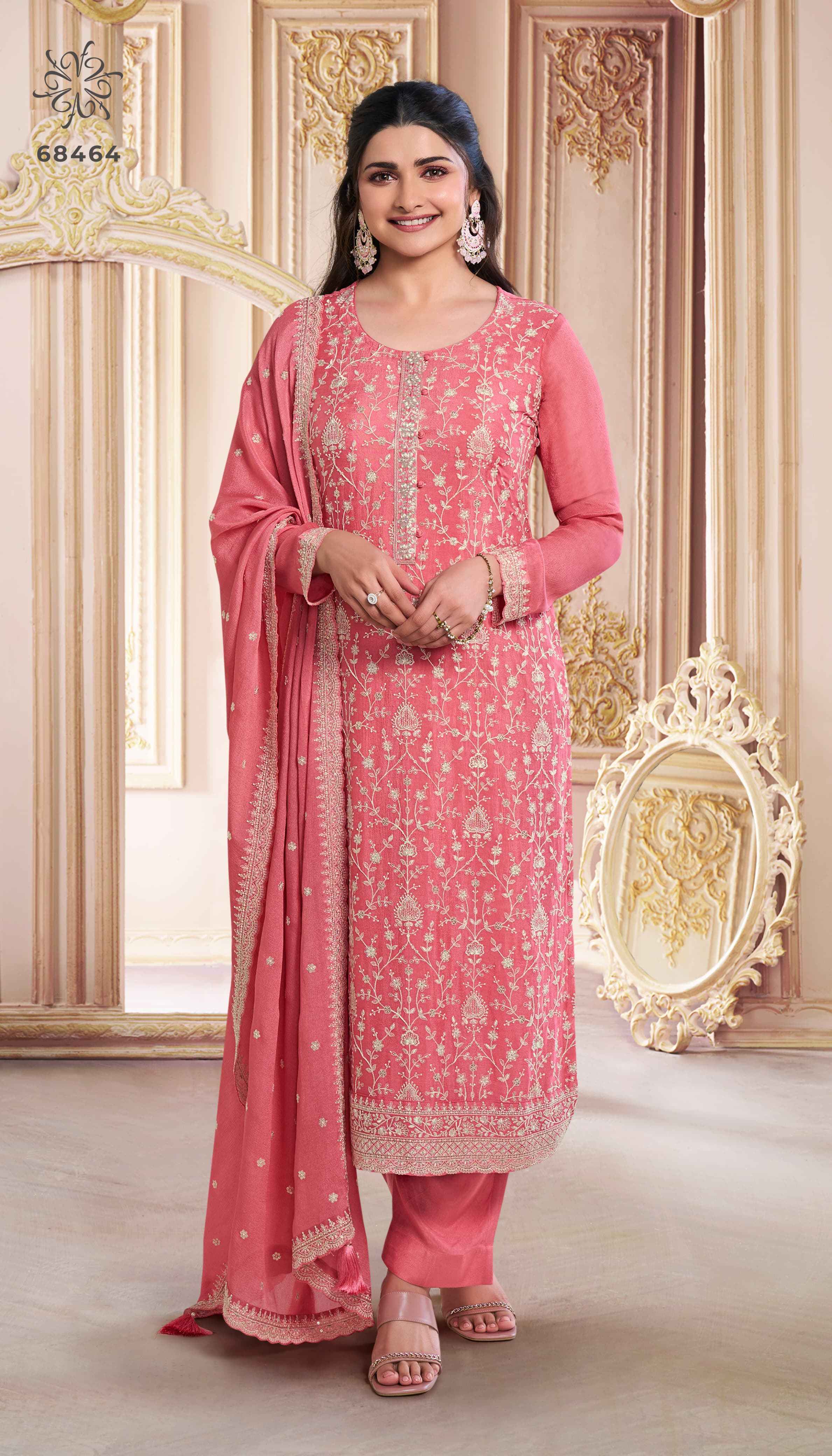 Vinay Kuleesh Saira Thread Embroidered Chinon Dress Material 6 pcs Catalogue