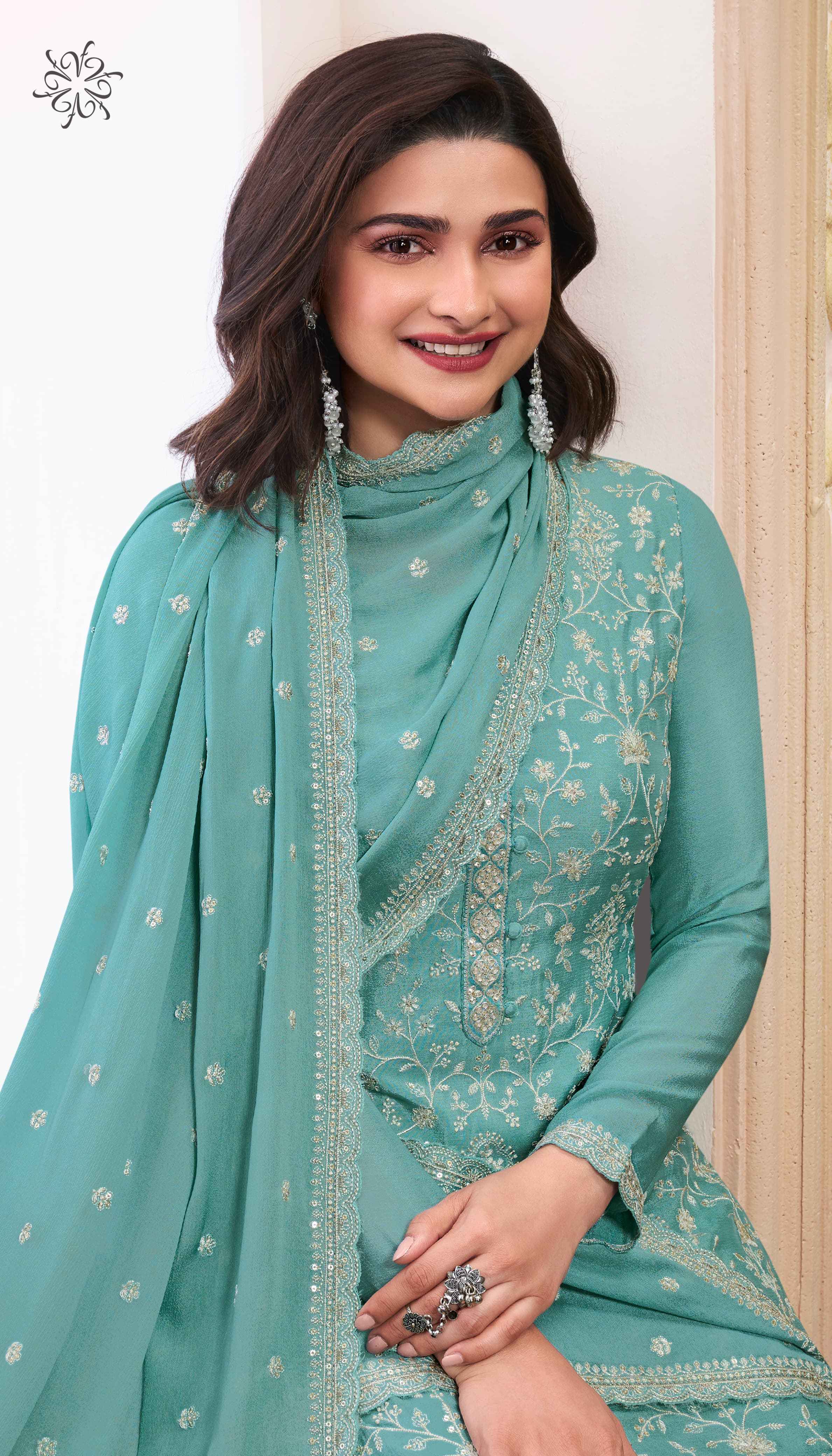Vinay Kuleesh Saira Thread Embroidered Chinon Dress Material 6 pcs Catalogue