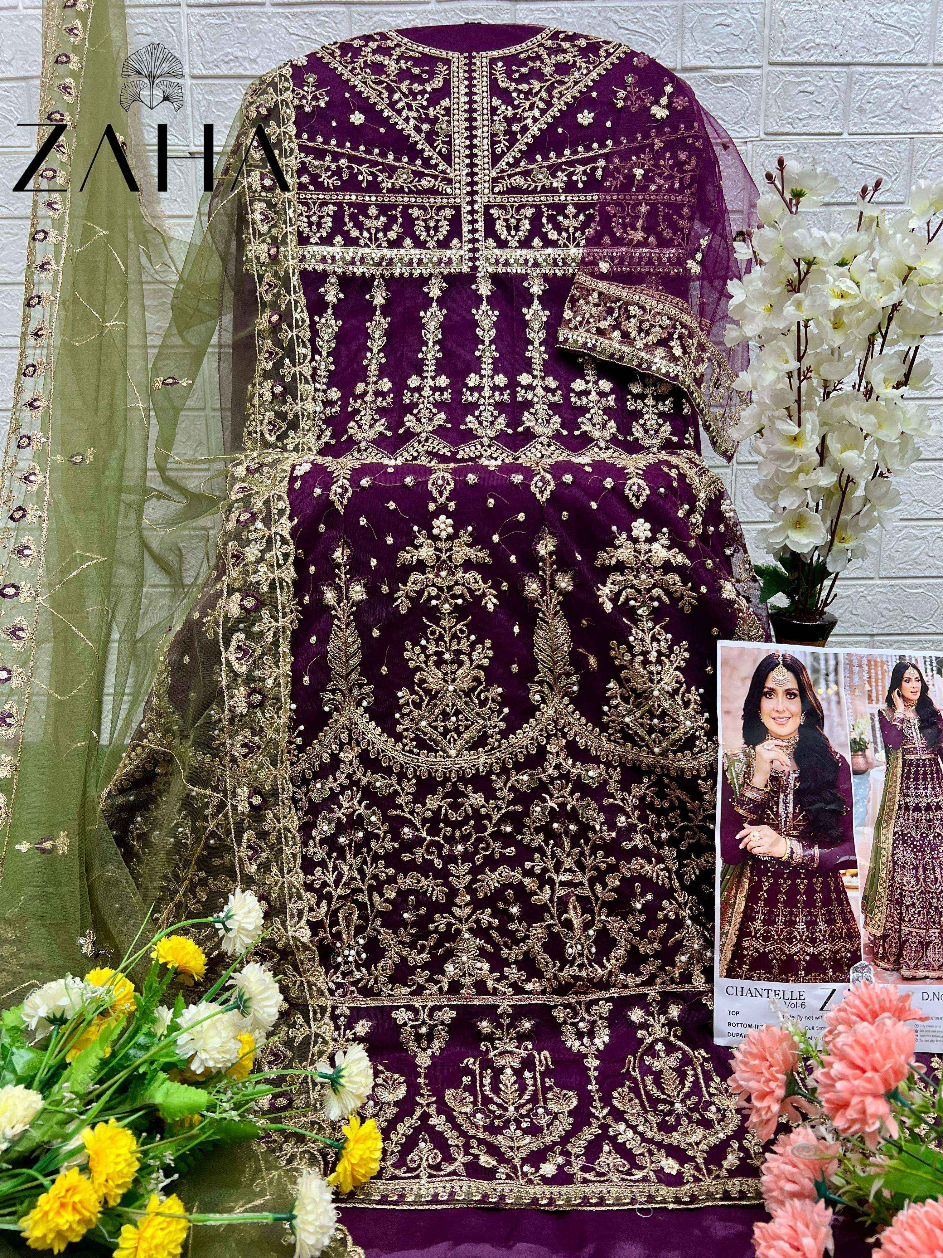 Zaha Chantelle Vol 6 Net Dress Material 2 pcs Catalogue