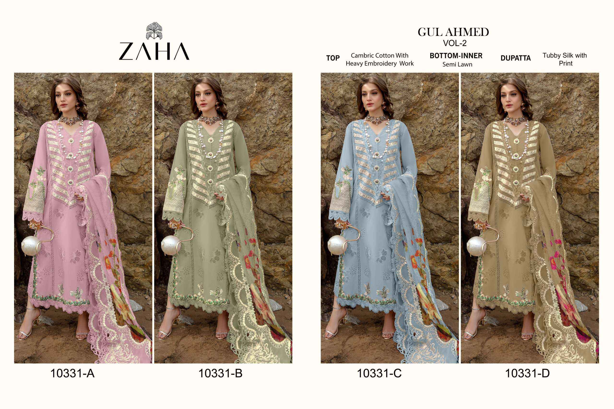 Zaha Gul Ahmed Vol 2 Cambric Cotton Dress Material 4 pcs Catalogue