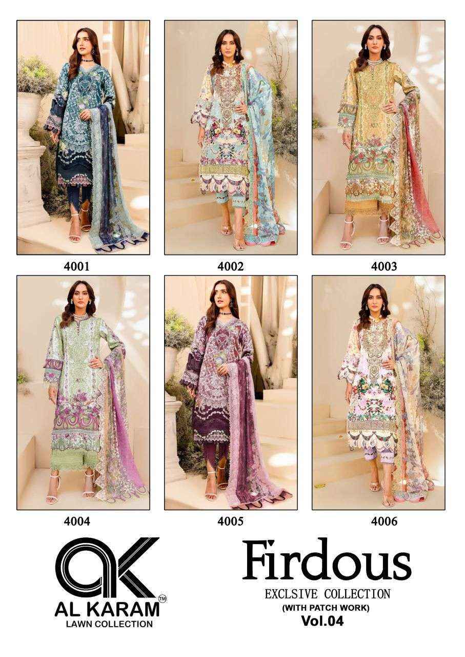 Al Karam Firdous Vol 4 Cotton Dress Material 6 pcs Catalogue
