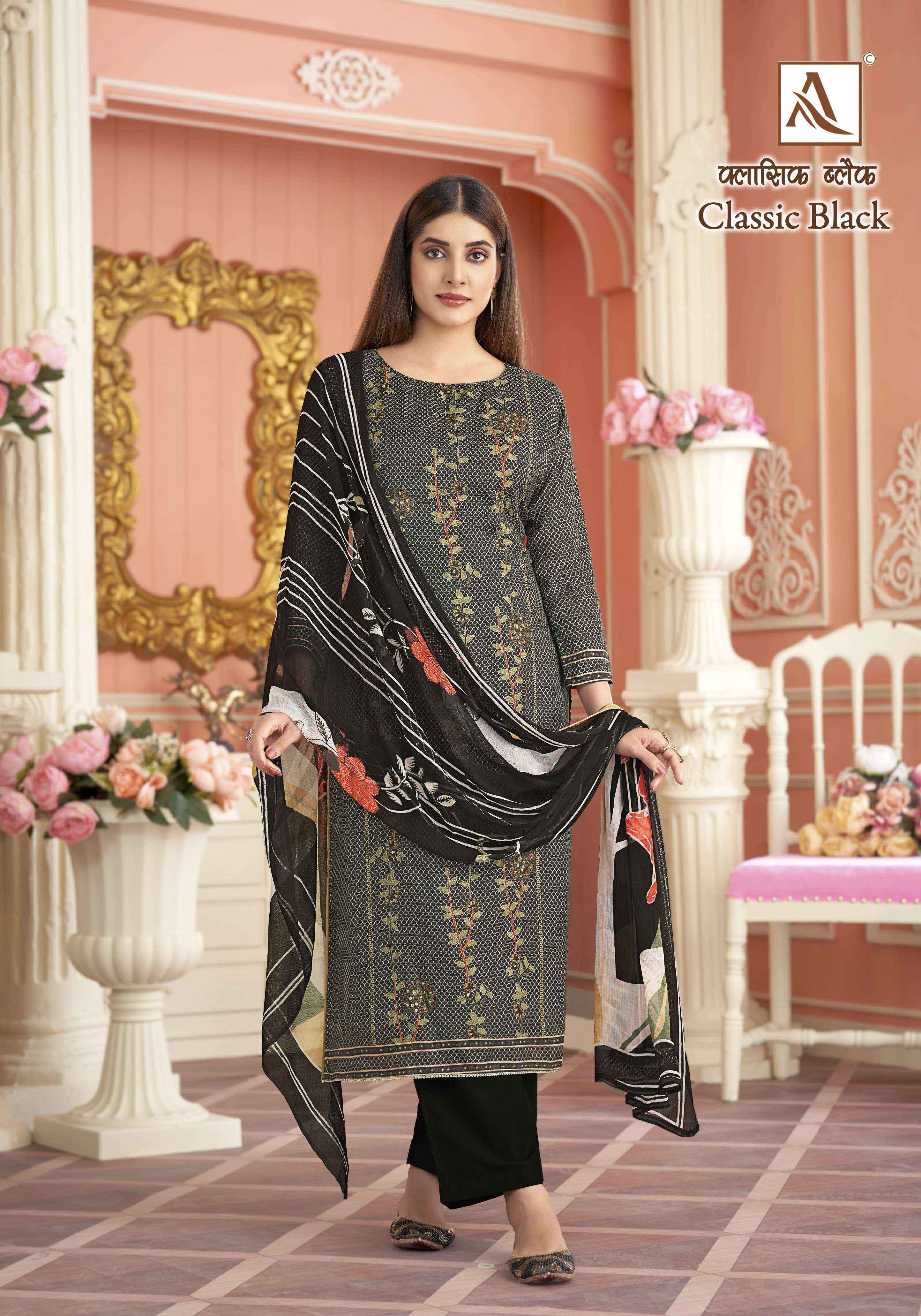 Alok Classic Black Viscose Dress Material 4 pcs Catalogue